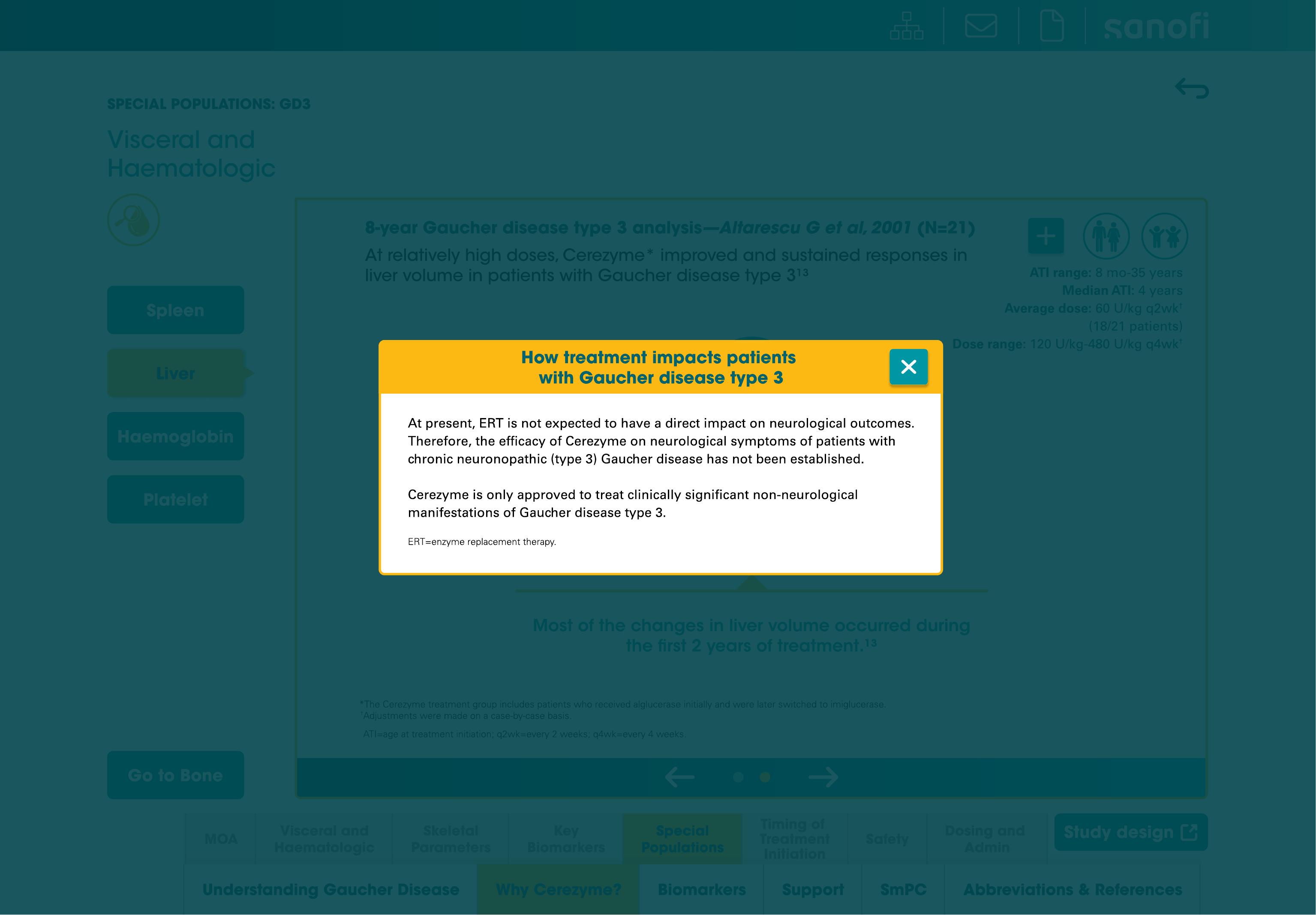 Pop-up callout explaining treatment impact on neurological outcomes
