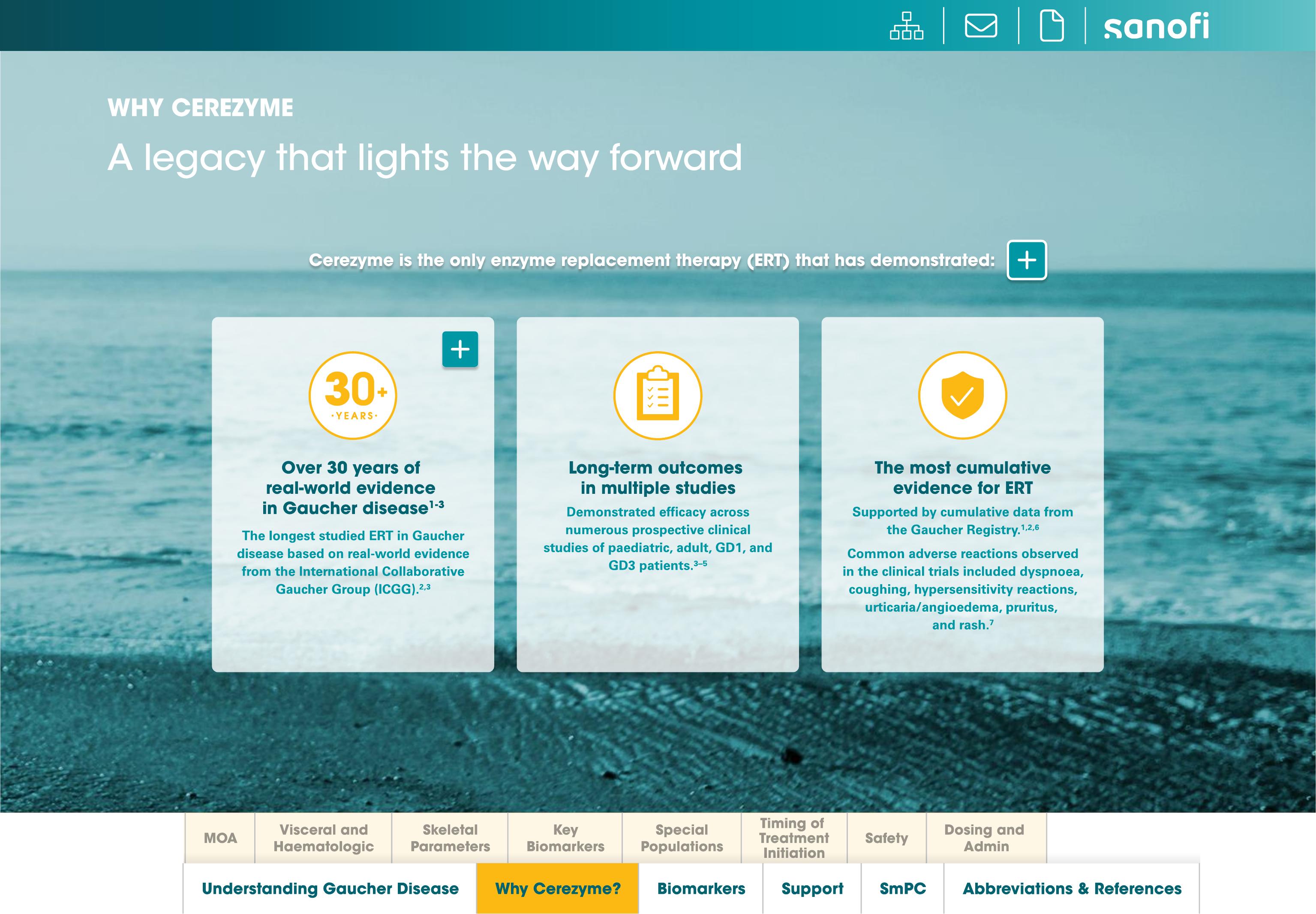 Why Cerezyme landing screen