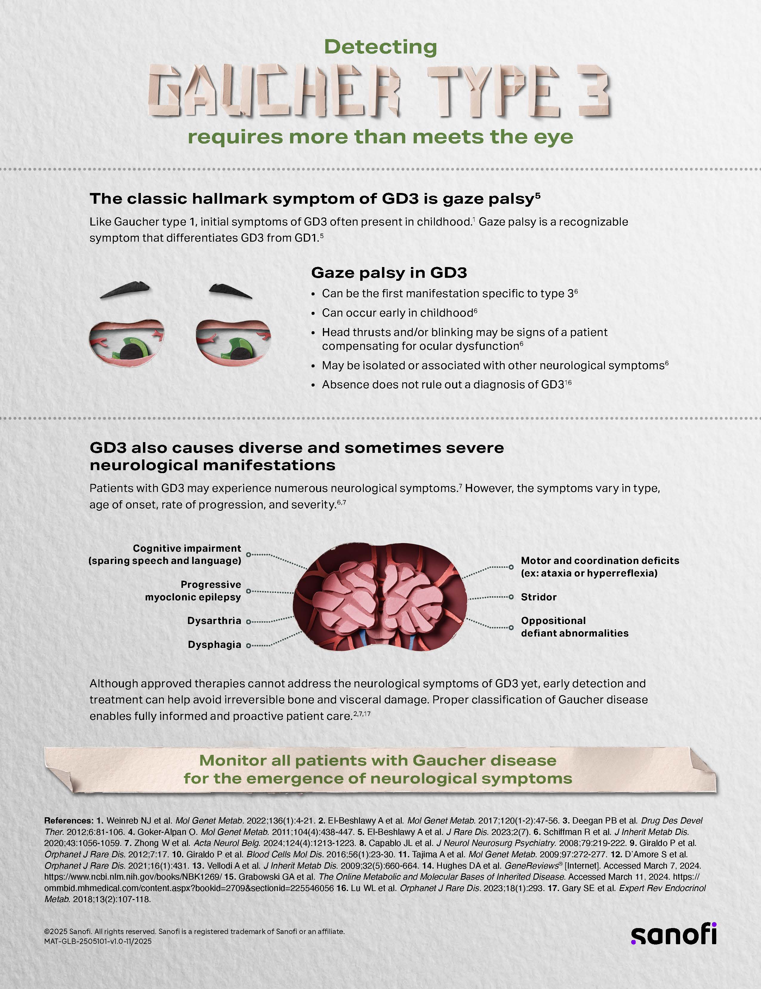 Detecting Gaucher Type 3 flashcard back on gaze palsy and neurological signs